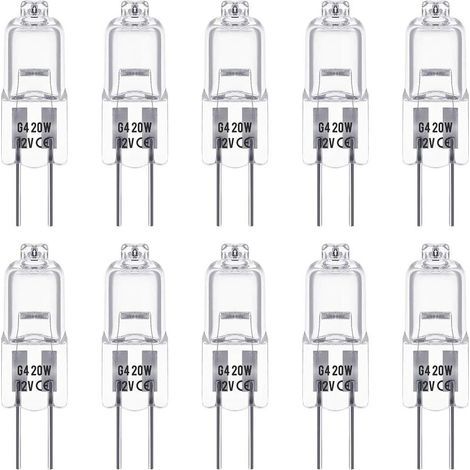 G4-Halogenlampen, 12 V, 20 W, Stiftsockel, warmweiß (3000 K), 350 lm, dimmbar, Niedervolt-Halogenlampe, klare Kapsellampe, 10er-Packung (1/4)