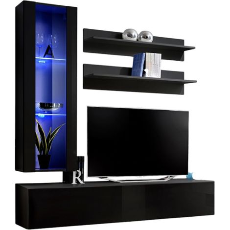 Mobile TV FLY H2 design, color nero lucido. Mobile sospeso moderno e di tendenza per il tuo soggiorno.