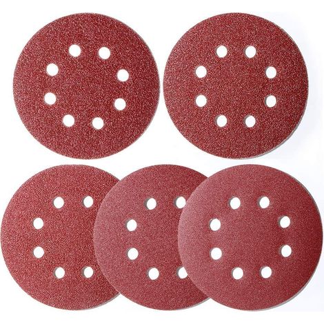 100 pièces papier abrasif ponceuse excentrique 125 mm Velcro, disques de ponage 8 trous Velcro rond 125 mm pour ponceuse excentrique 20x 40/60/80/120/180 grain par (1/5)