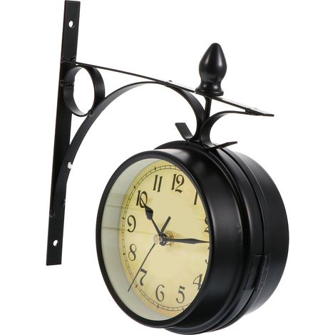 Horloge Murale Vintage Double Face en Fer Forgé, Pendule Décorative Rétro, Chiffres Arabes, pour Salon Et Bureau, Décoration Murale Authentique, Style Antique (1/5)