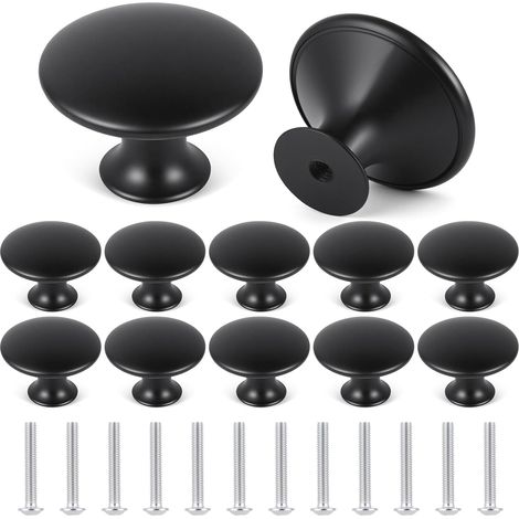 12 Boutons de Meuble Noir, 30mm avec Vis pour Commode Armoire Placard (1/5)