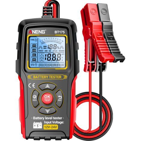 Testeur batterie auto BT175 12V/24V, analyseur numérique batterie alternateur, test charge plomb-acide, écran rétroéclairé pinces isolées (1/5)