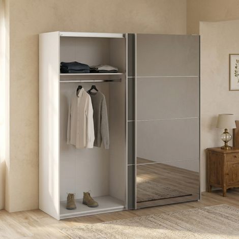 Dmora - Kleiderschrank 2 Türen Astrée, Schlafzimmermöbel, Schrank, Garderobe, 182x64 h202 cm, Weiß und Grau (1/5)