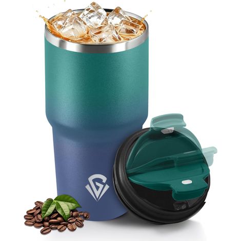 Mug Isotherme 600ML, Réutilisable, Tasse Isotherme pour Café, Acier Inoxydable 304, Emporter, Anti-fuite, Double Paroi, Étanche Gobelet de Voyage pour Café Chaud et Froid, Vert foncé (1/5)