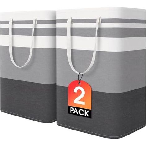 2 paniers à linge Divers accessoire de portail, 75 L, structure métallique autoportante, poignées renforcées, tissu coton-lin imperméable PEVA, pliable (1/5)