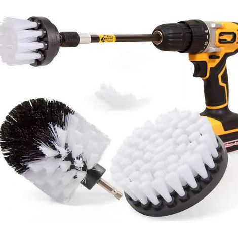 Brosse pour perceuse de qualité supérieure,Extra Douce,Blanche,13cm.Ne Raye Pas Les Surfaces.Convient pour Tapis,Cuir,Tapisserie,Meubles,intérieur de Voiture,Nettoyage du Verre (1/4)