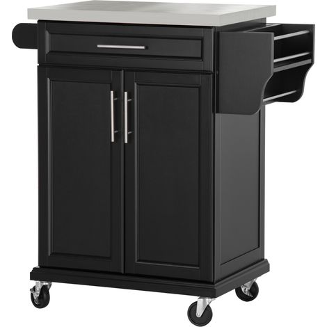 Desserte cuisine à roulettes îlot central acier inox étagère réglable tiroir porte-épices porte-couteaux 83,5 x 45,7 x 90,5 cm noir