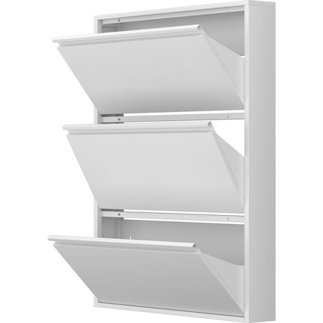 Wand-Schuhschrank aus Metall mit 3 Klappen, platzsparend, 80 x 15,2 x 109,25 cm, weiß MODENUIT (1/5)