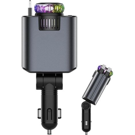 Chargeur de téléphone pour voiture, chargeur rétractable multifonction 5 en 1, D1 pour voiture, charge ultra rapide, câble rétractable, aromathérapie, projection, diffuseur d'arômes, accessoires pour (1/5)