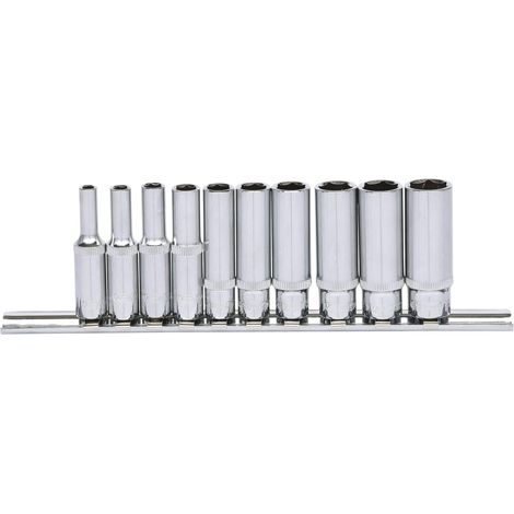 1/4" Jeu de douilles 6 pans CHROMEplus, longues, 10 pcs 4-13mm (1/2)