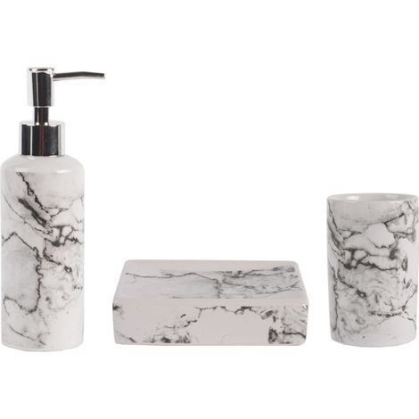 Optima Marmo Badezimmer Zubehör Set Seifenspender + Seifenschale + Becher, Marmoroptik (Marmo-SET)