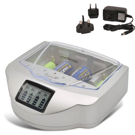 Fishtec – Chargeur de piles rechargeables universel – Compatible LR3, LR6, 9V – Écran LCD et voyant LED – Recharge rapide Ni-MH et Ni-Cd (1/5)