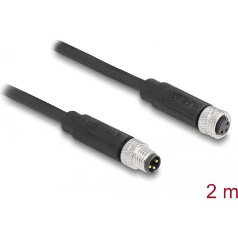 Delock Cable M8 de 3 pines con codificación A macho a hembra PUR (TPU) 2 m