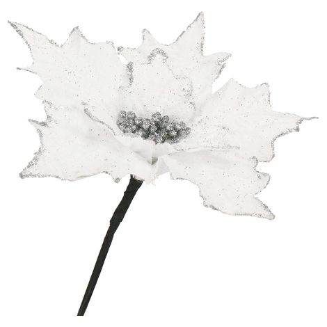 Fiore artificiale, Stella di Natale bianca in glitter. (1/5)