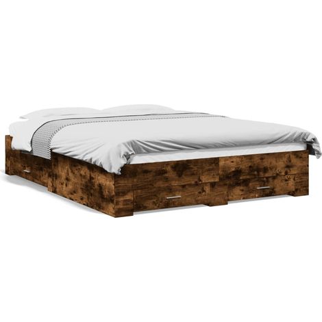 Maison Exclusive - Cadre de lit avec tiroirs sans matelas chêne fumé 140x200 cm