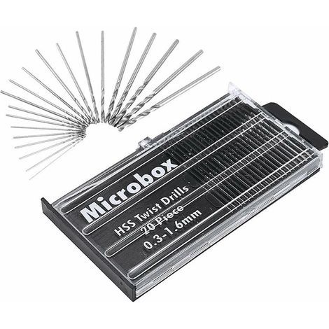 Kit de 20 mini forets hélicoïdaux HSS, ensemble de mini forets de précision, forets hélicoïdaux HSS 0,3 mm-1,6 mm, forets hélicoïdaux avec boîte pour la fabrication de modèles en bois, bricolage (1/4)