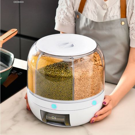 Distributeur de grains rotatif à 360 °, 6 grilles, haricots de riz, boîte de stockage des aliments secs, organisateur de cuisine anti-insectes (1/5)
