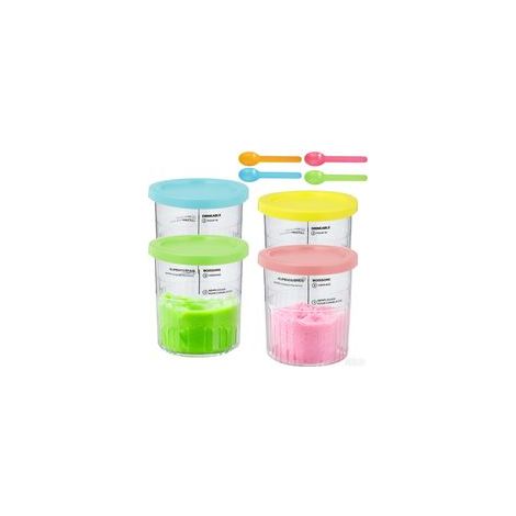 4 Pièces Pot pour Ninja Creamy Deluxe,Récipients À Crème Glacée pour Ninja Creami Deluxe NC501/NC500 Series,Machine à glace creami accessoires pour Ninja avec cuillère et couvercle (1/5)