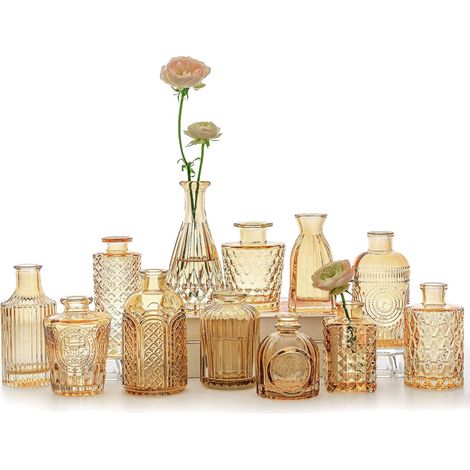 Lot de 12 vases en Verre ambré pour centres de Table, Mini vases Vintage pour Mariage, Maison, décoration de Table (1/5)