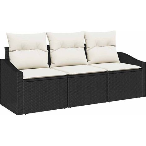 Sofa Set with Cushion 3 pcs Black Poly Rattan vidaXL