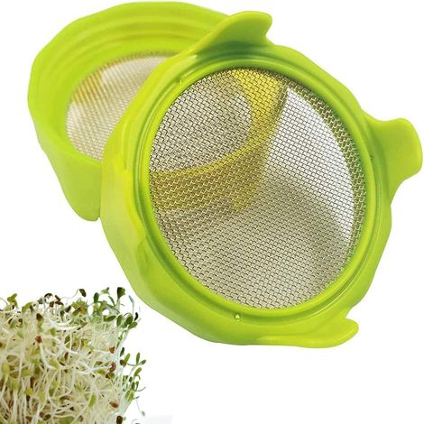 Couvercles germoirs, couvercles en plastique avec grille en acier inoxydable pour bocaux Mason à large ouverture, kit de germination avec support et bac à eau pour faire germer des haricots, des grain (1/5)