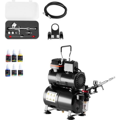 Mophorn Airbrush-Set 1/6 PS mit Luftkompressor und Tank, Dual-Action Airbrush-Pistole mit drei Düsen (0,2/0,3/0,5 mm), Schlauch, Acrylfarben und Ventilator, ideal für Modellmalerei und Nageldesign