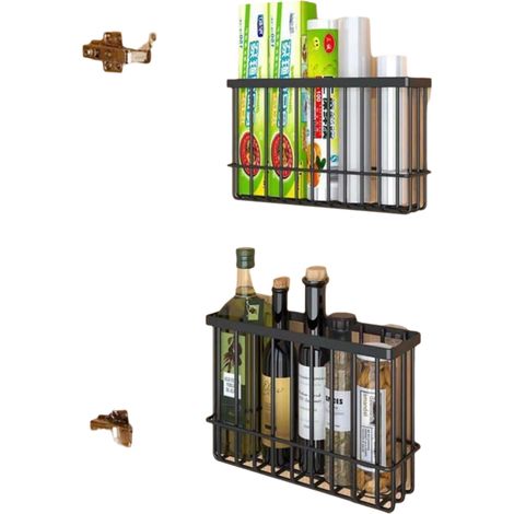 Boîte De Rangement Murale - Pour Portes D'armoire De Cuisine - En Fer - Charge Maximale 3 Kg - Noir - Lot De 2 (1/5)