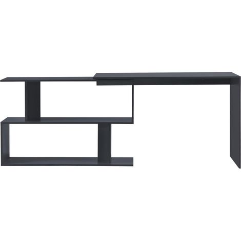 Escritorio nido de diseño con estantes extensión de escritorio esquinero de tablero de partículas de melamina 77 x 120 x 50 cm gris oscuro 030004708