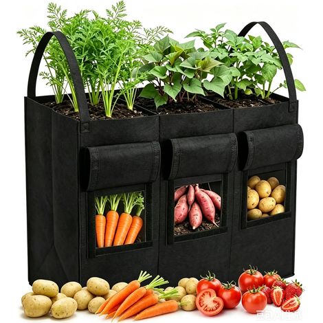 Sacs de Plantation de Pommes de Terre,24 Gallons Sacs à Plantes,Sacs de Culture pour Pommes de Terre avec Poignée et Fenêtre de Visualisation,Sacs Culture Plantes Respirant pour Fleurs,Légumes (1/5)