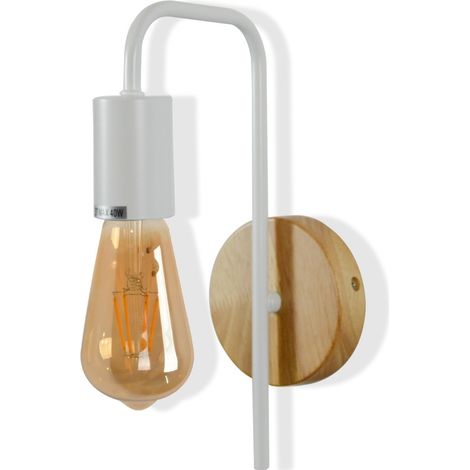 Barcelona Led – Applique murale design nordique en aluminium et bois – Culot E27 – Finition blanche – Installation rapide pour salons et bureaux (1/5)