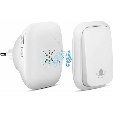 Sonnette sans Fil, Sonnette Auto Alimentée sans Batterie Requise Carillon de Porte sans Fil, Bouton Poussoir étanche à 150m de Portée avec 38 Carillons, Volume à 4 Niveaux et LED - Blanc (1/5)