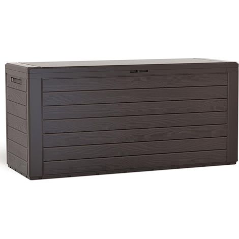 VOUNOT Baúl de Almacenamiento Marrón 116x44x55cm de Plástico Símil Madera 280 L Arcón Cofre de Jardín (1/7)