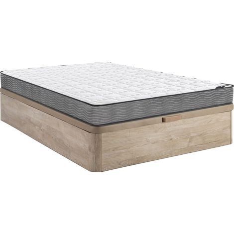 Ensemble 140 x 190 cm sommier coffre naturel clair + matelas ressorts ensachés ép.19cm - KIJAL II de YSMÉE