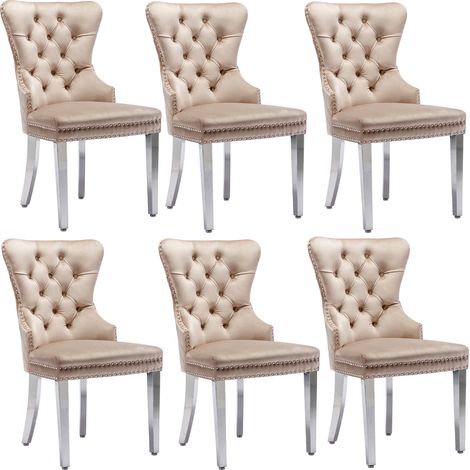 GagaLot de 6 chaises de salle à manger beige en velours (1/5)