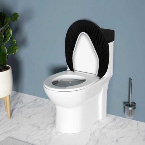 Housse Abattant WC et Réservoir Extensible, Lot de 2 Lavable en Spandex, Protection Toilette Noir (1/5)