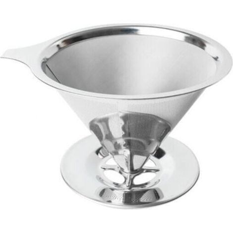 Permanenter Kaffeefilter (600 Mesh), wiederverwendbarer Edelstahl-Kaffeefilter, tragbarer, doppelwandiger, papierloser Kaffeefilterhalter, tropffreier Kaffeefilter für 1–6 Tassen, 14,3 cm
