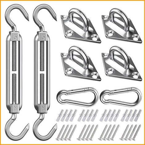 Kit de Fixation Voile d'ombrage, Kit de Montage pour Voile Solaire, Fixation Toile Ombrage, Fixation pour Triangle et Carré, Rectangle, Acier Inoxydable 316 de Qualité Marine (M5 24-Pcs) (1/5)