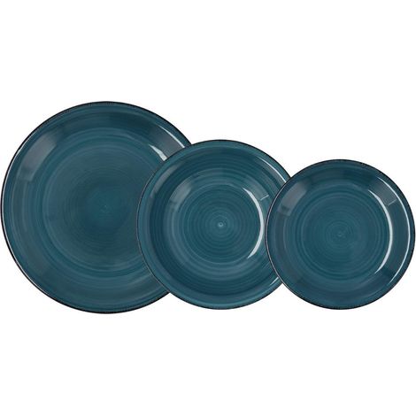 Vaisselle Céramique 18 Pièces 6 Personnes Bleu (1/5)