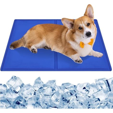 Tapis rafraîchissant pour chien, coussinets en gel non toxiques, auto-rafraîchissants, pour chiot et chat, matelas rafraîchissant pour l'été, 65 x 50 cm, bleu, taille M (1/4)