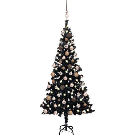 vidaXL Árbol de Navidad preiluminado con luces y bolas negro 150 cm (1/5)