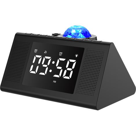 Projecteur Étoiles CX009BT Noir ABS PC 19cm Haut-parleur BT Radio FM Réveil Lumière Noire Télécommande pour Chambre Enfant Adulte (1/5)