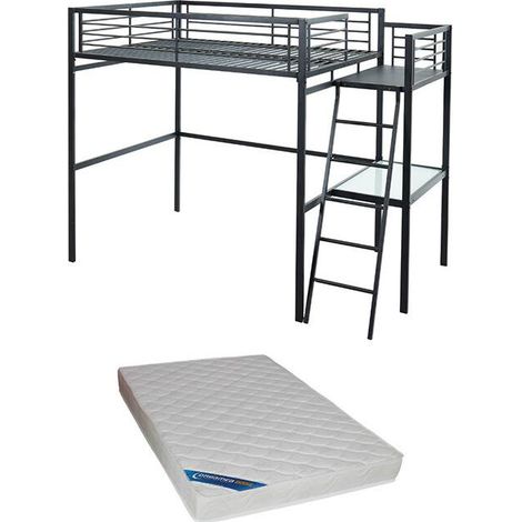 Letto a soppalco con spazio scrivania Antracite 140 x 190 cm CASUAL II + materasso compreso (1/5)