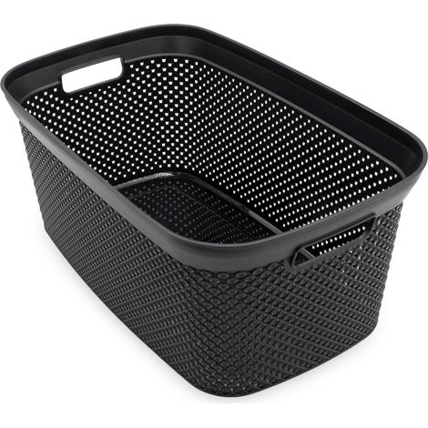 Wäschekorb schwarz 54 x 33 cm mit Gitter Optik - 35 L - Kunststoff Tragekorb mit Griffen - Wäschewanne Wäschebox