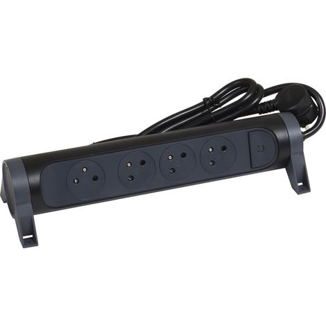 Legrand - Prolunga multipla girevole con 6 prese di corrente Superficie e interruttore con cavo da 3m - nero e grigio scuro