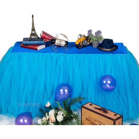 Tischrock Tüll 91cm Blau, romantische Gaze Tischdeko für Babyparty, Hochzeit, Geburtstag