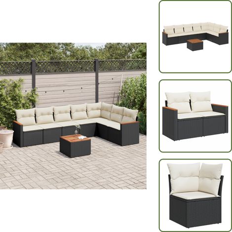 Salon de jardin 8 pcs avec coussins noir résine tressée - Ensemble Salon De Jardin - Mobilier De Jardin - Salon Extérieur - Canapé Jardin - Table Basse Jardin (1/5)