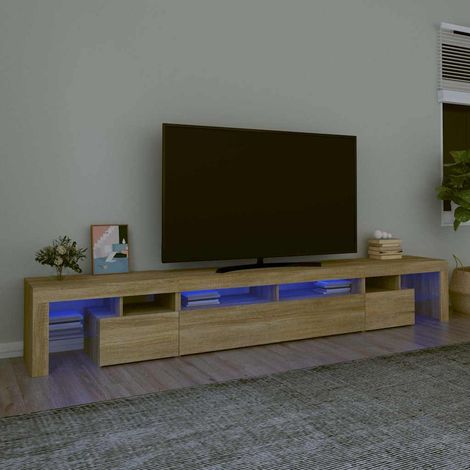 The Living Store TV-Schrank mit LED-Leuchten Sonoma-Eiche 260x36,5x40 cm - TV Schrank - Holzwerkstoff Möbel - Sonoma Eichenfarben - LED Beleuchtung - Wohnzimmerschrank
