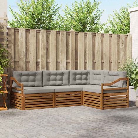 vidaXL Outdoor-Sofagarnitur mit Kissen 4 pcs Natürlich und Hellgrau (1/5)