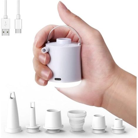 Gonfleur électrique rechargeable, pompe à air portable avec lumière LED, gonfleur/dégonfleur à 5 buses pour matelas gonflable, piscine, bouée, bateau gonflable, bouée de natation (1/5)