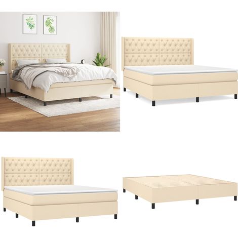 Sommier à lattes de lit avec matelas Crème 160x200 cm Tissu - Lit Plateforme - Lit Double - Matelas À Ressorts Ensachés - Literie - Chambre À Coucher - Home & Living (1/5)